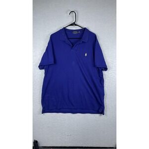 Polo Ralph Lauren Polo Shirt Mens 2XL Blue‎ Custom Slim Fit Yellow Pony